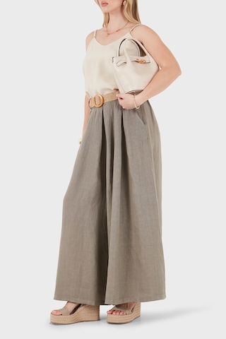 Via Dante Relaxed Fit Yüksek Bel Bol Paça Keten Pantolon Bayan Pantolon 7544 Toprak