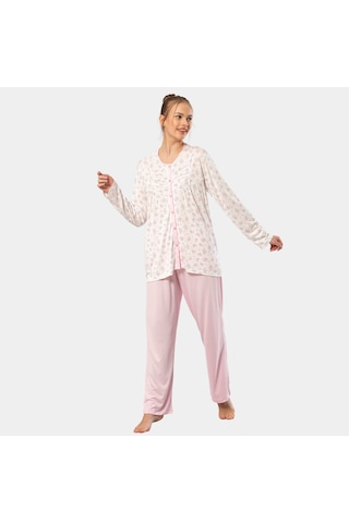 Türen Empirme Düğmeli Battal Uzun Kollu Pijama Takım 3367/pembe 001