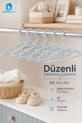 Bebe Askısı 6 Lı Plastik Bebek Çocuk Elbise Askısı Dolap İçi Kıyafet Düzenleyici Mavi