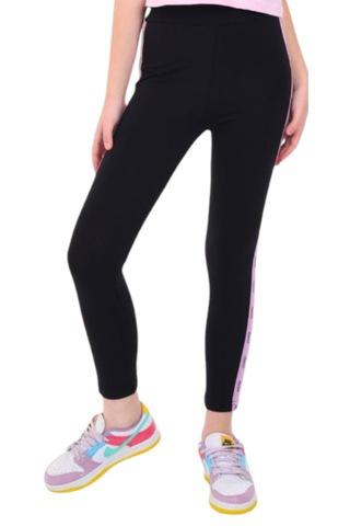 Kız Çocuk Sport Yazı Şeritli Mevsimlik Siyah Renk Tayt Siyah