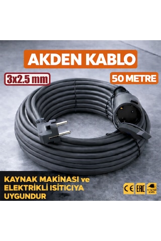 Kablo 50 Metre 3x2,5mm Uzatma Kablosu Tam Kesit Kaynak Makinası Kullanıma Uygundur 50 M