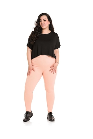 Büyük Beden Fitilli Beli Lastikli Bilekte Somon Bayan Tayt