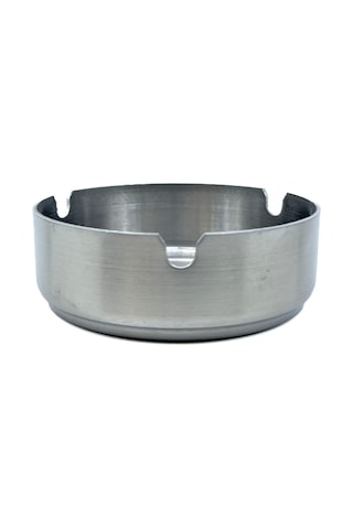 Paslanmaz Çelik Yuvarlak Metal Küllük - Lüks Fırçalanmış Tasarım 8 Cm
