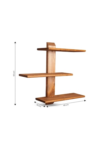 Dekoratif Ahşap 3 Raflı Duvar Rafı Kitaplık Çiçeklik Biblo Baharatlık Rafı 60x48x18 Cm Meşe
