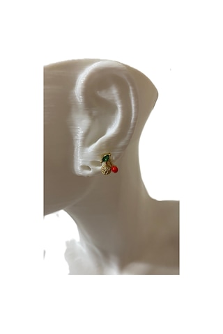 Taşlı Kiraz Tasarım Tragus Helix Pearsing Kıkırdak Küpe Altın