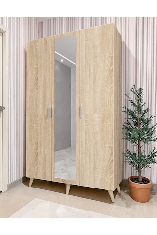 Alara Tamamı Mdf Aynalı Portmanto Vestiyer Ayakkabılık Meşe 120 Cm - M4