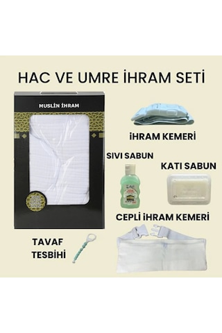 Premium Müslin Kumaş İhram Ve 5 Parça İhram Umre Hac Seti Beyaz
