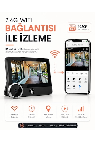 1080p Full Hd Kapı Zili Kameralı Ekranlı Telefondan Takip 2.4g Wifi Bağlantı İle İzleme 5.000mah Mikrodalga Sensörü İe İnsan Algılama Gece Görüşlü