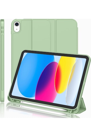 Apple İpad 11.nesil 2025 A16 / 10.nesil 2022 10,9 Inç Uyumlu Kılıf Kalem Tutuculu, Yumuşak Tpu Sırtlı, Üç Katlı Standlı Akıllı Kılıf Kapaklı Kılıf