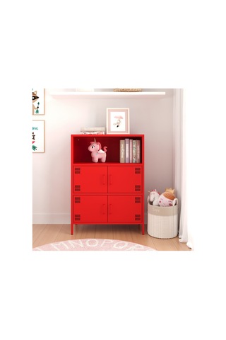Pera Metal Çok Gözlü Dolap, 4 Kapaklı, Açık Raflı 80,50 X 40 X 109,50 Cm Ral 3020 Kırmızı