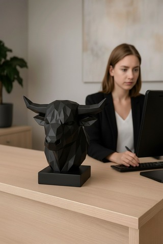 Oxyteez Boğa Figürlü Tasarım Biblo Siyah Renk Reçine Tasarım Ev Ve Ofis Dekorasyonu