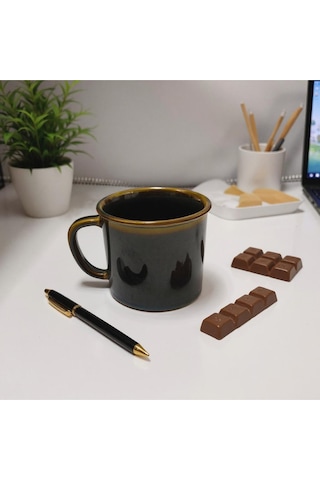 El Yapımı Seramik Kupa Organik Boya Haki