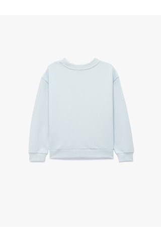 Koton Nakışlı Uzun Kollu Bisiklet Yaka Pamuklu Sweatshirt Mavi 6wkg10367ak Mavi