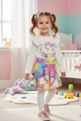 Unicorn Desenli Renkli Kız Çocuk Etekli Takım Kahverengi