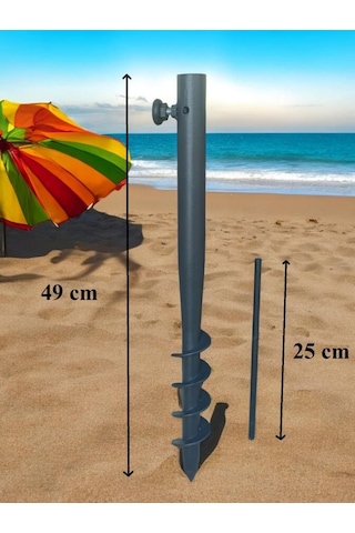 Plaj Şemsiye Sabitleme Kazığı Metal Burgulu Kazığı Güçlü Plaj Şemsiyesi Direk Sabitleyici Siyah