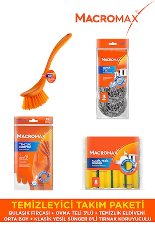 Temizleyici Takım Paketi Bulaşık Sünger Fırça Eldiven Seti