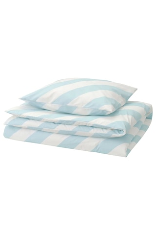 Ikea Slöjsılja Açık Mavi-beyaz-çizgili 150x200/50x60 Cm Tek Kişilik Nevresim Seti