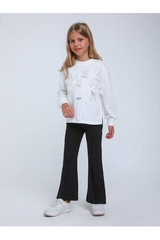 Kız Çocuk Kabartma Çiçek Desenli Sweatshirt-14320 Beyaz