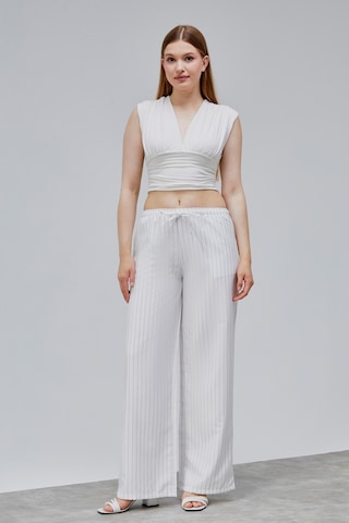 Genius Store Kadın Pantolon Geniş Paça Yüksel Bel Cepli Çizgili Pantolon Çizgili-pantolon Beyaz
