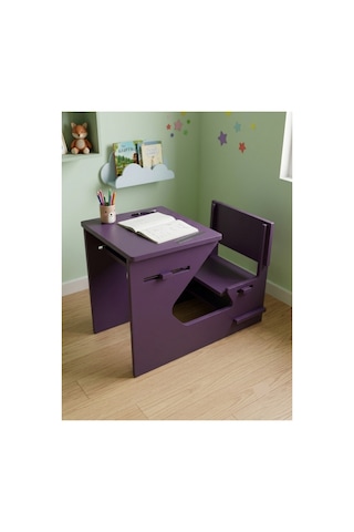 Ergonomik Ahşap Çocuk Çalışma Masası Ve Sandalyesi Seti, Aktivite, Oyun Ve Okuma Masası Seti, Montessori Ahşap Çocuk Aktivite Masası Ve Sandalyesi Mor