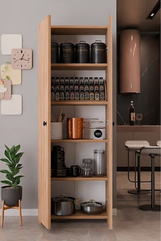 150 Cm 2 Kapaklı 5 Raflı Çok Amaçlı Mutfak Dolabı Kiler Düzenleyici Organizer Ve Erzak Dolabı Atlantik Çam