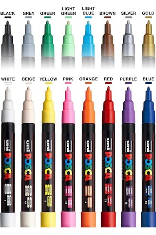 Uni Posca Su Bazlı Marker Seti Pc-5m 1.8 2.5 Mm 16 Renk Çok Renkli