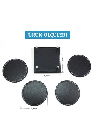 Prozenis Pr4217 Lüks Ahşap Standlı Yuvarlak Deri Bardak Altlığı Siyah