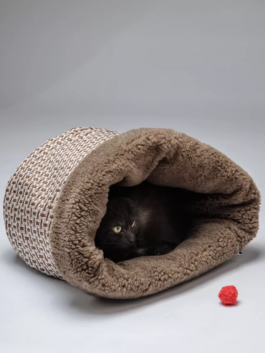 Patnıca Kedi Ve Köpekler İçin Koyun Postu 45 Cm Ahşap Yuva, Yatak Ve Tünel 200755529