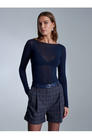 Dilvin 32122 Kayık Yaka Modal Kaşmir Ultra Hafif Bluz-lacivert Lacivert