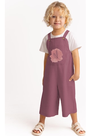 Unisex Tüğ Nakışlı Keten Salopet Mürdüm Mürdüm