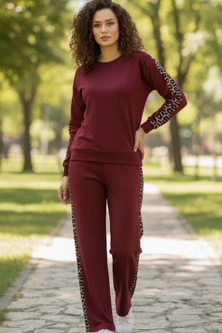 Trend Alisse Bisiklet Yaka Leopar Garnili Esnek Cepli Modal Takım Bordo