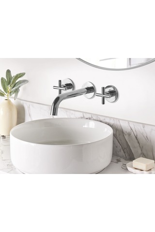 Kaıeteur Duvara Monte Lavabo Bataryası, Pirinç Gövde, Gümüş Kaplama, Çift Kollu