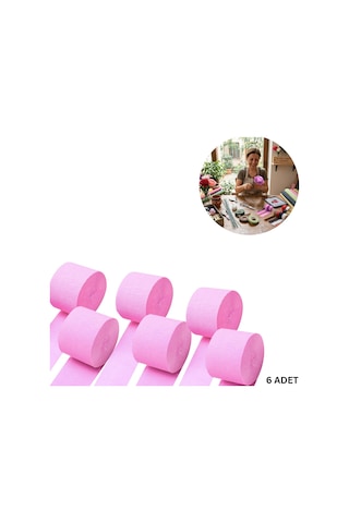 Açık Pembe Krapon Kağıdı Rulosu, Çiçek Yapım, Parti, El İşi Süsleme Kağıdı, 6 Adet, 4.5 Cm X 22metre