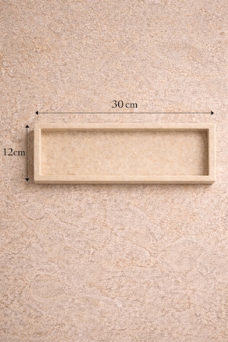 Traverten Dekoratif Tepsi 30x12 Cm Bej Mermer Banyo Kahve Köşesi Mum Tütsü Standı