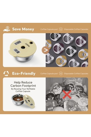 I Cafilas Ue2223 304 Paslanmaz Çelik Kahve Kapsülü Pod Doldurulabilir Filtre Silikon Kapak Bosch Tassimo Makinesi İçin 60/180/200/220ml 220ml+lids Diğer