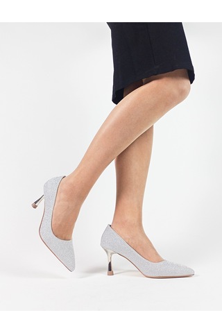 Gümüş Renk Simli İnce Topuk Kadın Stiletto Gümüş