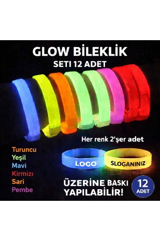 Mey İthalat Glow Kalın Bileklik 12 Li Set Baskıya Uygun Renkli Model Diğer