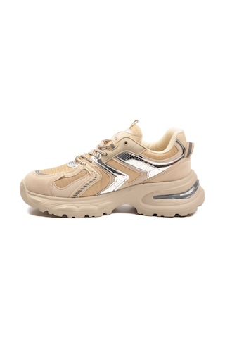 Bej Bağcıklı Kalın Taban Hafif Kadın Sneaker 2318 G Bej