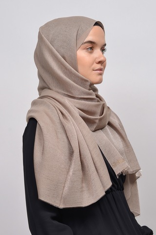 Altobeh Kadın Düz Renk Pırıltı Simli Tesettür Shawl Parlak Abiye Şal - Toprak