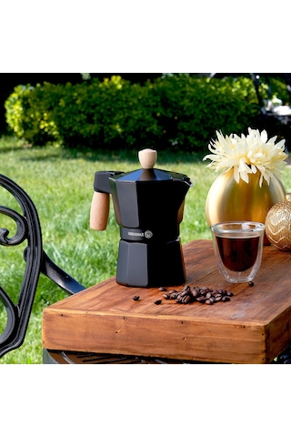 Korkmaz Etna 3 Fincan Siyah Moka Pot 150 ml