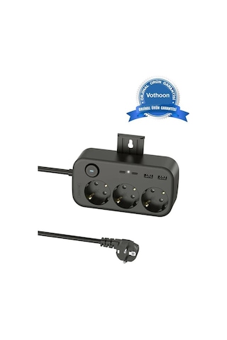 Vtn-34 Akım Korumalı Priz 2 Usb + 2 Type-c Girişli 2 Metre Kablosu Anahtarlı Ve Duvara Monte Edilebi 2 M