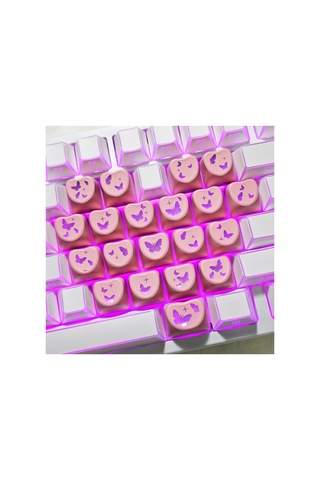 Leaven Kelebek Kalp Keycap Tuş Takımı Pbt - Rgb Uyumlu Işık Geçirgen - Pembe