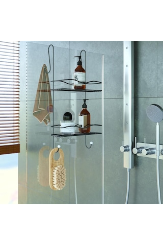 Teknotel Iki Katlı Duşakabin Banyo Rafı Mat Siyah Bk062 Çok Renkli