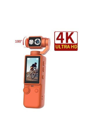 4k 1080p Yükek Çözünürlüklü 180 Açılı 2000mah Bataryalı Aksiyon Kamera Turuncu Renk
