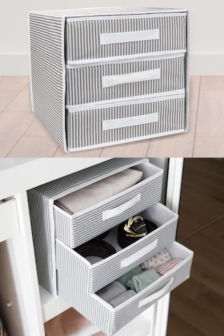 Katlanabilir Üç Çekmeceli Dolap Çamaşır Organizeri Takı Kutusu Gardrob Kumaş Düzenleyici 32x32x32cm Çok Renkli