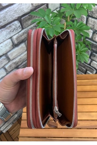 Guard Çift Fermuarlı Taba Hakiki Deri El Çantası Erkek / Kadın P3031 Taba