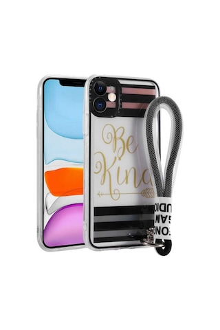 Apple Uyumlu iPhone 11 Kılıf Desenli El Askılı İpli Zore Astana Silikon Kapak Be Kind