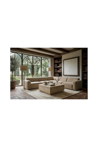 Modern Aura Traverten Desenli Kare Orta Sehpa 90x90 Cm Krem Kurulum Gerektirmez Krem Krem