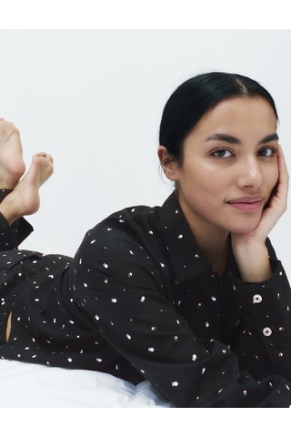 Marks & Spencer Desenli Pijama Üstü T37003706T Siyah