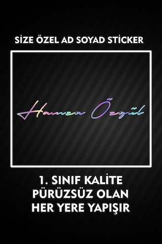 Size Özel Ad Soyad İmza 20x3 Cm / İmza Etiket / Araç Sticker / Motor Sticker 1 Adet Çok Renkli